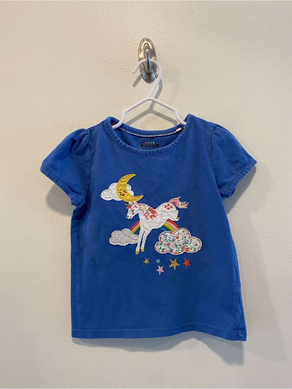 Mini boden girls appliqué short sleeve tee shirt size 3-4 years rainbow unicorn